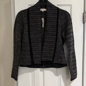 LOFT Charcoal and Black Open Front Cardigan